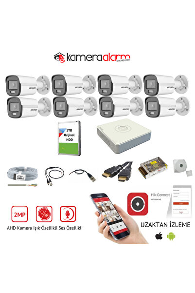 Hikvision HİKVİSİON 8 KAMERALI MİKROFONLU 7/24 RENKLİ GÖRÜŞLÜ 2MP AHD GÜVENLİ...