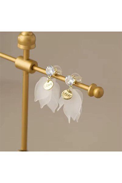 Pelin Aksesuar White Leaf Stone Earrings