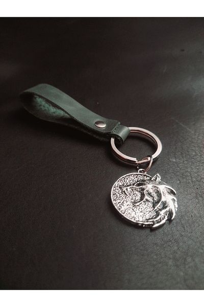 BSN Store Skandinav Wolf Figure Khaki Green Genuine Leather Keychain