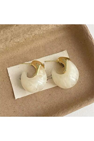 Pelin Aksesuar White Pearlescent Bone Hoop Earrings