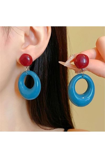 Pelin Aksesuar Red Blue Hoop Earrings
