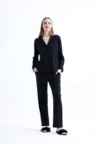 Espuar 775 Classic Striped Combed Women's Shirt Pajama Set