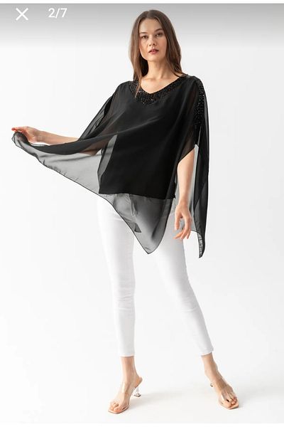 MODA Shoulder Sequined Chiffon 2Pcs Blouse