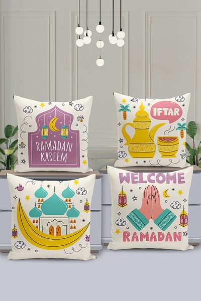 Filamente Set de huse de pernă cu model special Ramadan din 4 piese - imprimate digital pe două fețe