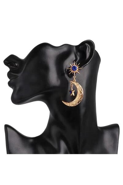 Pelin Aksesuar Lacivert Taşlı Ay ve Yıldız Küpe