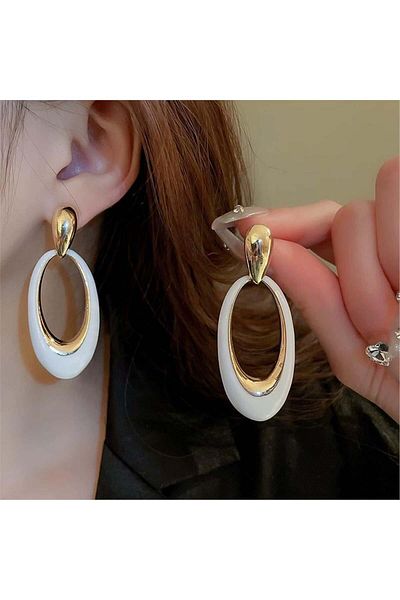 Pelin Aksesuar White Gold Oval Vintage Earrings