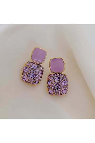 Pelin Aksesuar Lila Taşlı Kare Küpe