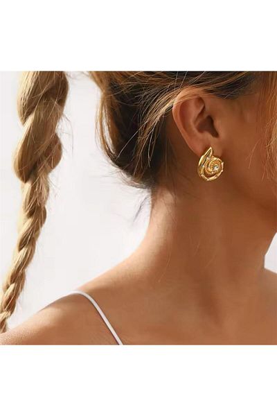 Pelin Aksesuar Gold Stone Steel Sea Shell Earrings