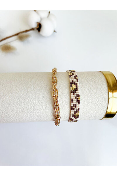 Butik مجموعة سوار ميوكي منقوشة بنقشة الفهد الكريمي