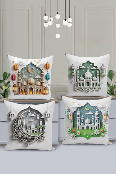 Filamente Ramadan Special Patterned 4-Piece Throw Pillow Cover Set - Double-Sided Digital Printed