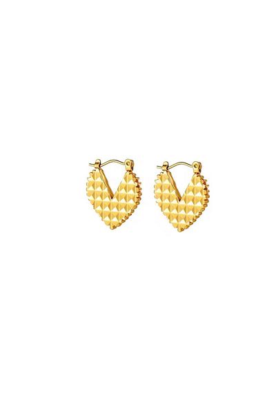Pelin Aksesuar Gold Steel Diamond Pattern Hoop Earrings