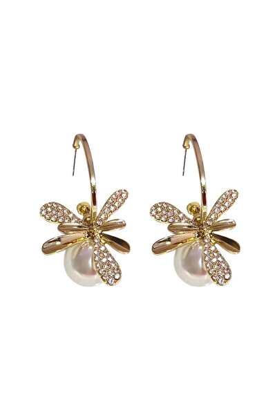 Pelin Aksesuar Pearl and Crystal Flower Earrings