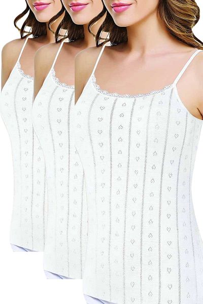 Nana & Mayka Moda 3-Piece Passion Openwork Perforated 100% Cotton Rope Strap Women's Undershirt Ecru 200