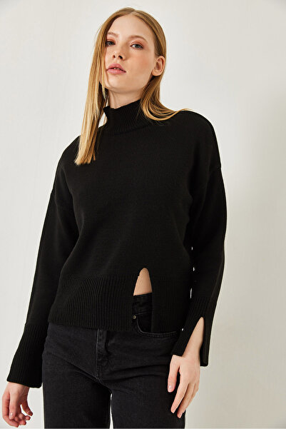 Bianco Lucci Pulover de damă din tricot cu gât rotic cu fantă în față 20246859