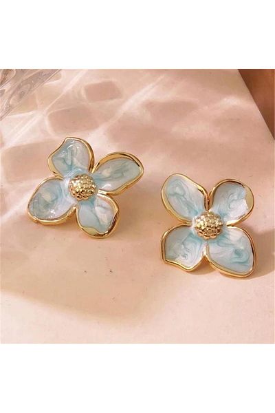 Pelin Aksesuar Mint Green Pink Steel Flower Earrings