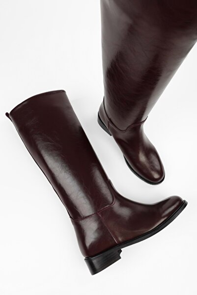 Shoeberry Women's Lace Burgundy Skin Riding Boots