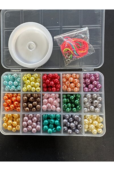 LİVZA BİJUTERİ 15 Gözlü Kutuda Renkli İnci Seti ,takı yapım seti,hobi seti