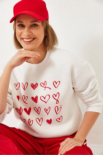 Bianco Lucci Damen-Basic-Sweatshirt mit Herz-Print 60601032