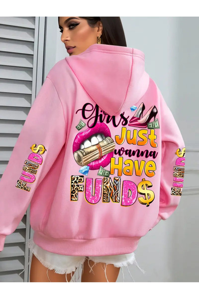 GALASHOP Girls just baskılı hoodie renkli kapşonlu