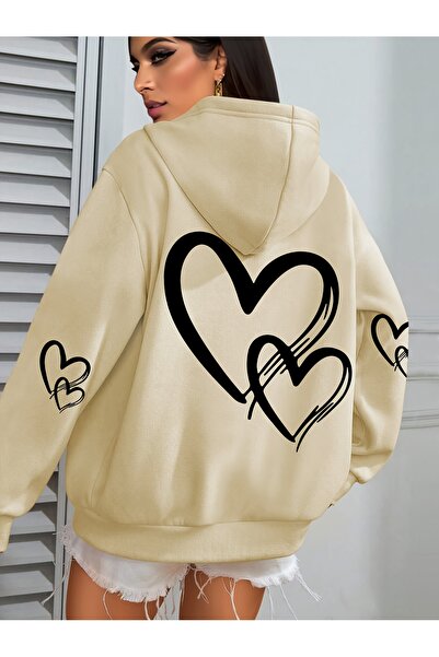 GALASHOP سويت شيرت بقلنسوة بتصميم قلب أسود