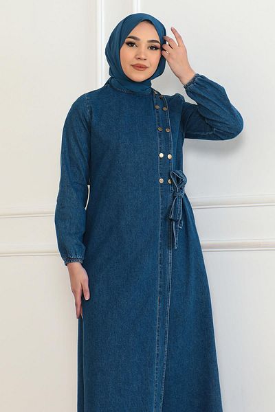Modamihram Light Blue Jeans Ferace - Button and Side Tie 19361