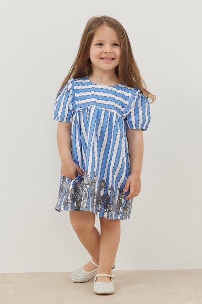 Fahhar Kids Rochie cu volane cu dungi albastre