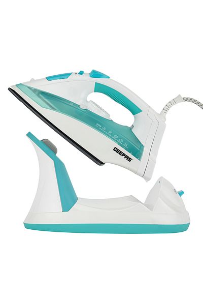 Geepas Steam Iron- Suitable for All Kinds of Fabric, 2400 W Power/  Blue and White