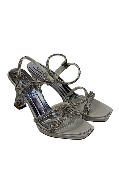 KAFKASLAR AYAKKABI Kafkaslar Transparent Kadeh Heel Stone Satin Cross Stripes Evening Shoes