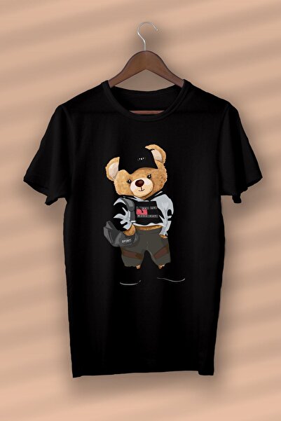 donamod Teddy Bear - Sport Cool Μπλούζα με Εκτύπωση από Βιολογικό Βαμβάκι Μαύ...