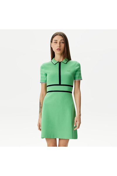 Lacoste Women's Flare Fit Polo Neck Green Dress