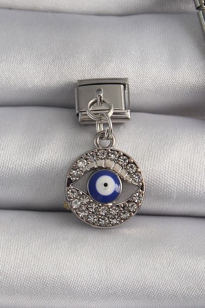 TUA MODA Old Fashioned 316L Steel Silver Color Dangle Zircon Stone Eye Model Evil Eye Bead Detail Nomination Charm