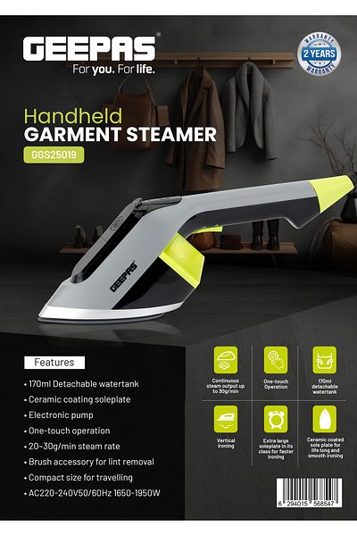 Geepas Handheld Garment Steamer-170 ml Capacity/ Grey- Ggs25019