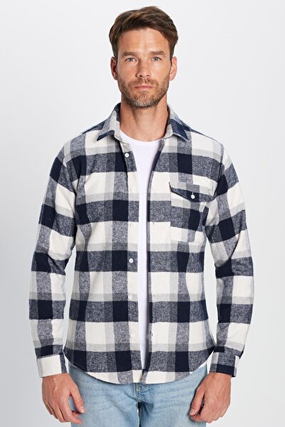 Tudors Férfi Slim Fit Slim Fit Favágó egyzsebű kockás téli ing