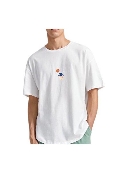 donamod Tricou pentru bărbați cu imprimeu astronaut, cu gâtul rotund, tricou ...