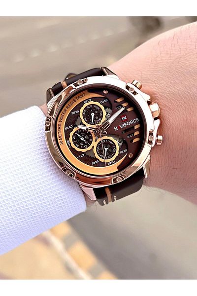 Naviforce Leather Band Inner Functions Active 3 Atm Water Resistant Men Wrist Watch E.Nvf.K.9110