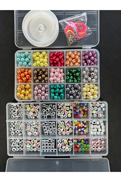 LİVZA BİJUTERİ Renkli Plastik İnci Harf  set Hobi Yapım Seti