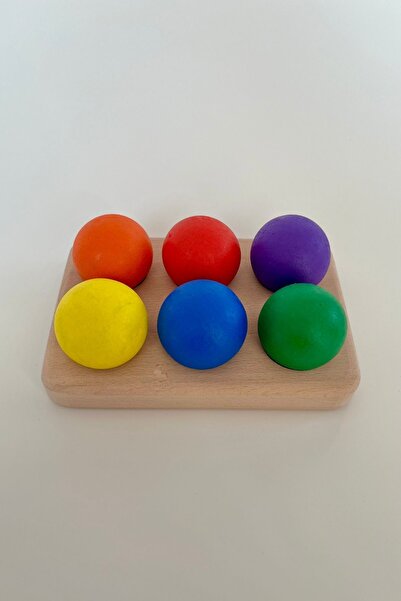 DORU Waldorf Montessori Ahşap Yuvarlak Top Tabla 6lı Ana Canlı Renkler Bebek ...