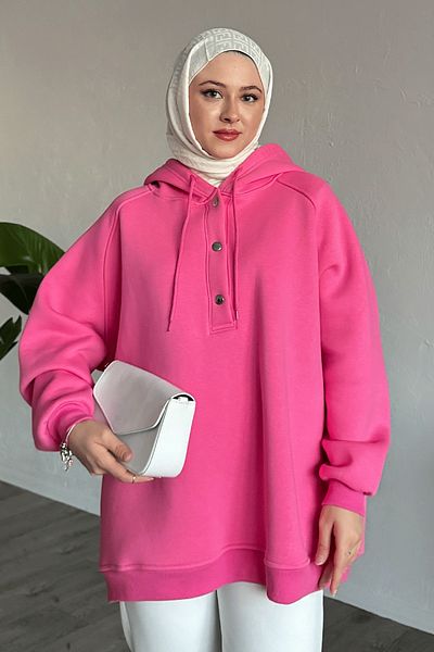 InStyle Snap Neck Hooded Pink Sweat