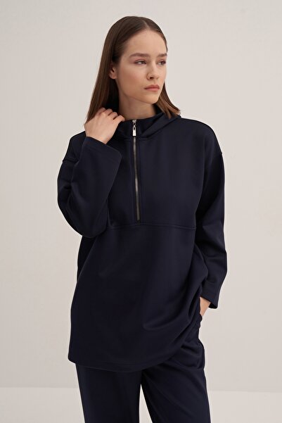 EBU Prive Navy Blue Scuba Sweat - Hooded and Zippered Women