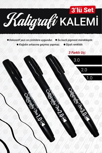 t tuğset etiket Artline Supreme 1-2-3 mm Black Calligraphy Pen Set - Calligraphy Pen-T1155