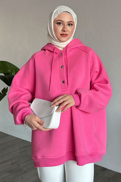 InStyle Snap Neck Hooded Pink Sweat