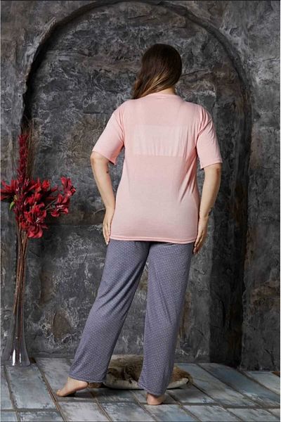 wear treasure Women's Plus Size Curve Print Lapel Lace Buttoned Short Sleeve Bamboo Pajamas Set