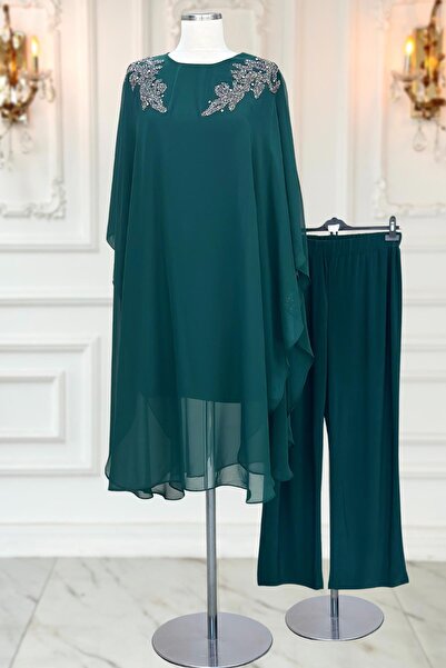 Amine Hüma Mesture Abiye Takım Zümrüt