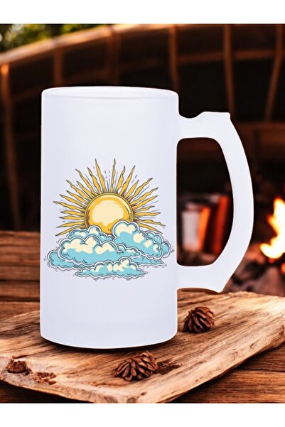 lili hediyelik كوب بيرة بلوري مطبوع عليه الشمس والسحابة