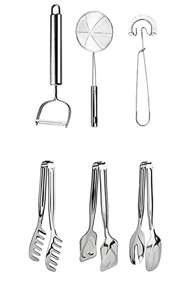 Kitchen Damys Luxury 6 Piece Dowry Serving Spoon, Grilling Tongs Beater Julienne Peeler Kitchen Prep Set