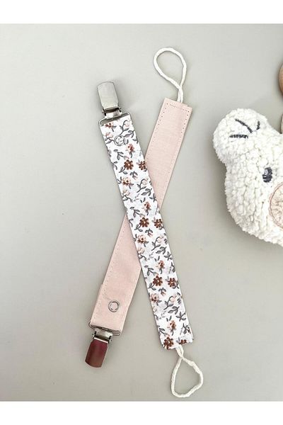 mugaSA - Pacifier Strap - Pacifier Chain - Cotton Fabric - Set of 2 Personal Flowers, Vanilla