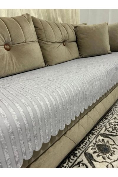 SARE Bamboo Striped Sponge Velvet Non-Slip Sofa Sofa Bed Cover170X210 Light Gray
