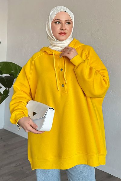 InStyle Snap Neck Hooded Yellow Sweat