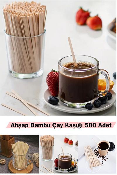 Özkan Ambalaj Temizlik 500 Pieces Wooden Teaspoon Stirring Stick Bamboo