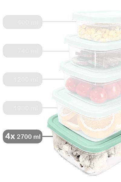 Meleni Home 4 Pcs Green Food Storage Container - 2700ml Microwavable Organizer Organizer